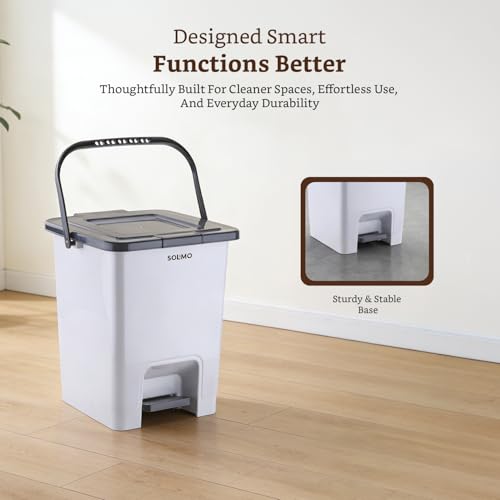 Image of Amazon Brand - Solimo Square Pedal Dustbin (14L) | Hands-Free Trash Bin with Lid | Durable Plastic | Odor Control | Compact Design | For Kitchen, Bathroom & Office | 30L x 29.4B x 34.08H cm | Light Grey