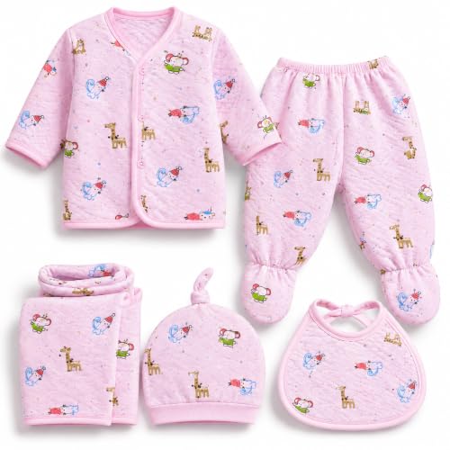 Image of First Kick Presents New Born Baby Summer Wear Baby Clothes 5Pcs Sets 100% Cotton Baby Boys Girls Unisex Baby Cotton /Summer Suit Infant Clothes First Gift for New Born Baby