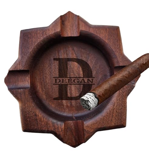 ROSLILY Cigar Ash Tray Home Ashtrays Wooden Cigar Ashtrays for Men Dad Personalized Walnut Outdoor Ash Tray With Name for Husband Grandpa Groomsmen Fathers Day Birthday Anniversary Christmas Gifts