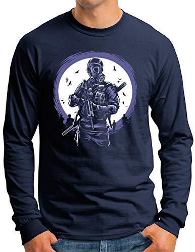 T-shirt OM3 Gas-MASK-Soldier manches longues finitions soignées bleu