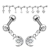 Milisten Juego de 10 Pendientes de Acero Inoxidable para Cartílago Bisutería para Orejas Diseños de Cruz Luna Estrella Figura de Insecto y Corazón Hipoalergénicos y Ligeros para