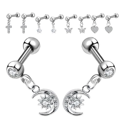Pendientes de acero inoxidable para cartílago bisutería orejas juego 10 piezas estrella luna