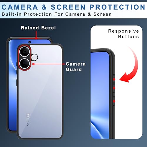 Image of CEDO Backcover for Vivo V60 Lite (5G) | Camera Protection Bump Shockproof Edge | Ultra Hybrid Transparent Acrylic Clear TPU+PC Hard Backcase Cover (Black)