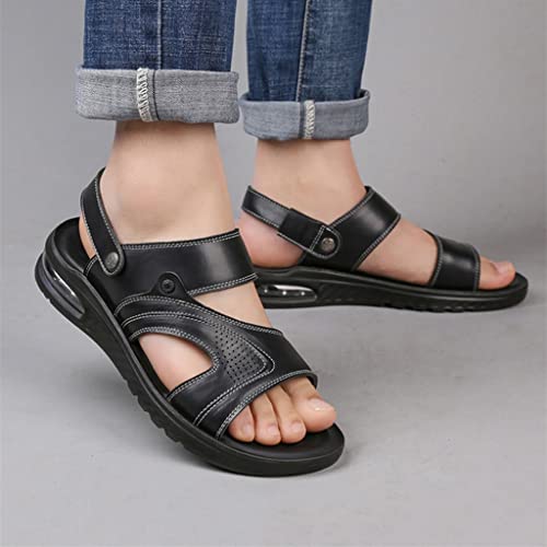 Men Sandals Split Leather Sandals Beach Shoes Outdoor Anti-Slip Casual Shoes Slippers Breathable Footwear(39)3