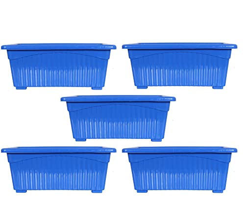 Image of Plastic Window Planters | Garden Planting Pots | Flower Plant Pots for Home Garden & Balcony | Flower Planters for Balcony and Terrace Gardens | Pack of 5 (Blue)