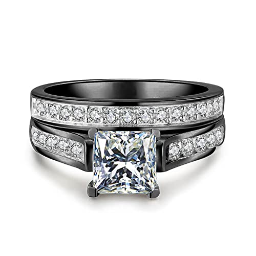 Couple Rings Set 2in1 Black Bridal Ring Matte Black Groove Ring His and Hers Wedding Ring Sets for Lover Anniversary Engagement Promise Rings Bridal Sets3