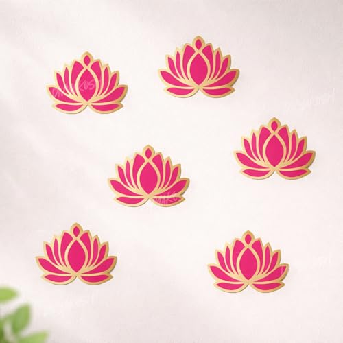 Image of Divyakosh Pink Lotus Wall Stickers for Wall Decor (12 Pieces, 3x3.5 Inch) | Peel & Stick Lotus Stickers for Home & Festive Decor | Puja Backdrop Decoration, Mandap, Temple Decor