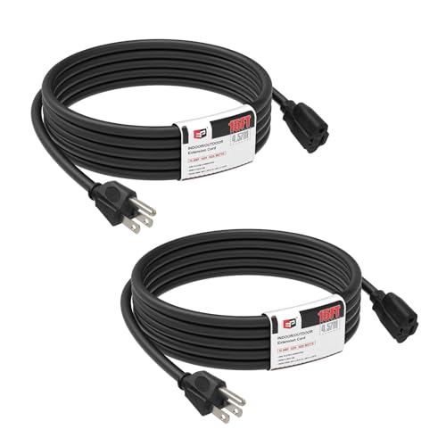 Image of EP 15FT Outdoor Extension Cord, 16 /3 SJTW Heavy Duty Black 2PK, ETL Listed