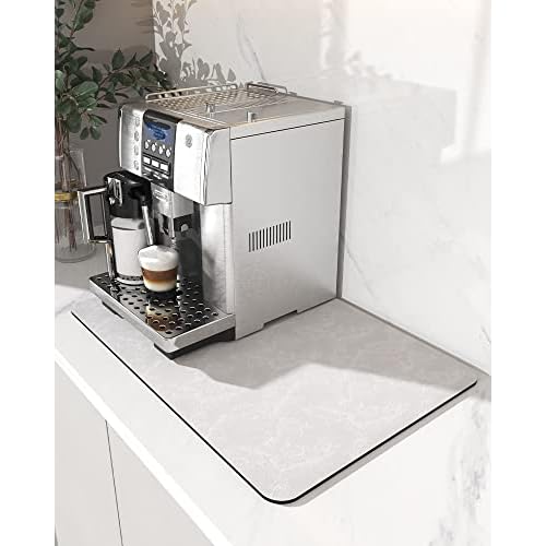 AMOAMI Coffee Mat - Hide Stain, Rubber Backed, Absorbent Dish Drying Mat for Kitchen Counter - Fits Under Coffee Maker & Machine, Dish Rack LIGHT GREY