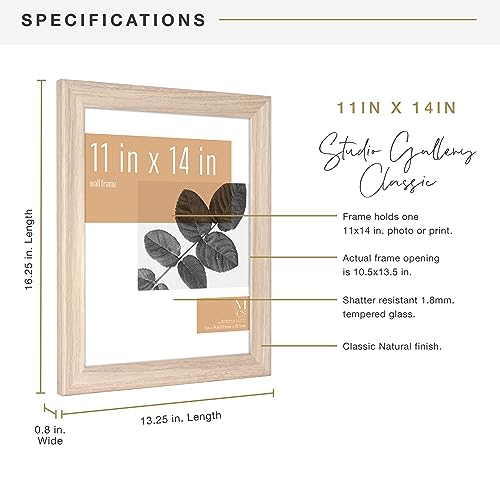 MCS Studio Gallery Classic 11x14 Picture Frame Natural Woodgrain, Vertical & Horizontal Wall Hanging Large Picture Frame for Photos & Art Prints (1-Pack)