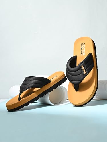 Image of Cushioned Flip Flops for Men | Padded Fabric Strap Thong Slippers | Lightweight Anti-Slip EVA Sole Everyday Wear Footwear