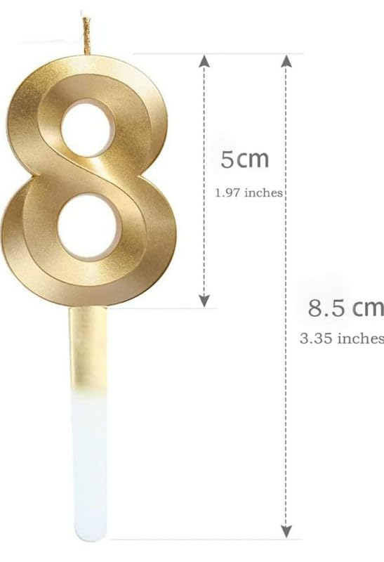 Image of Number Candles with Crown 3 inch for Birthday Parties, Wedding, Engagement, Valentines Day Celebration, Theme Party Cake Decoration Gold (Numerical No 8)