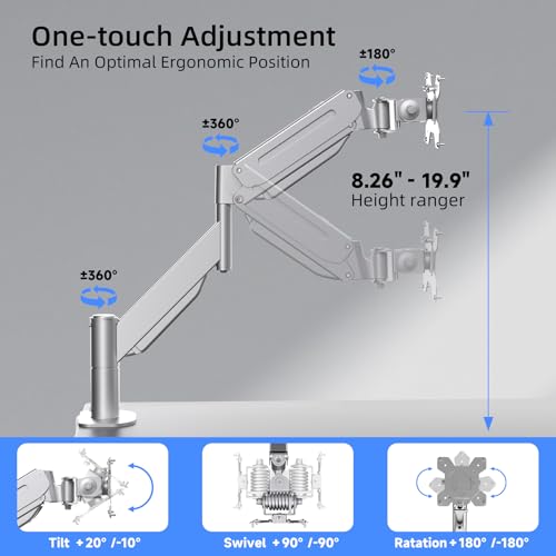 Image of Suptek Ultrawide Monitor Arm Mount for 17 to 43 Inch Heavy Duty Curved Screen,Holds 28.6 lbs,Adjustable Gas Spring Monitor Arm Desk Mount Stand,75 /100 Vesa Mount,Silver(MD71MS)