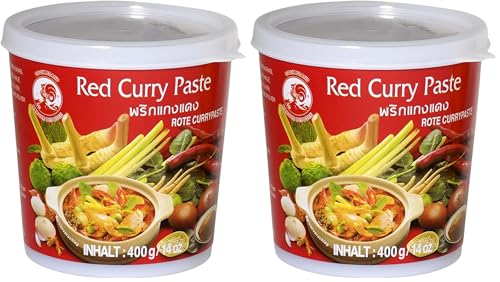 Cock Currypaste rot, mittelscharf, authentisch thailändisch Kochen, natürliche Zutaten, vegan, halal und glutenfrei (1 x 400 g) (Packung mit 2)