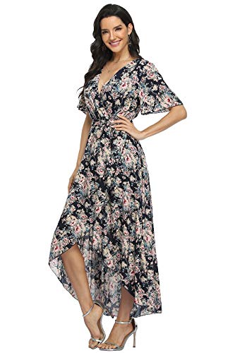 Image of VintageClothing Women's Wrap V Neck Floral Summer Dresses High Low Maxi Casual