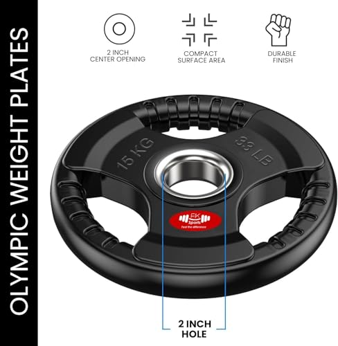 FK Sports Olympic Weight Plates with Rubber Finish – Cast Iron Core, Tri-Grip Design, 2" Opening, Barbell Weight Set for Home & Gym Strength Training – 2.5kg, 5kg, 15kg, 20kg, 25kg Pairs - Image 3