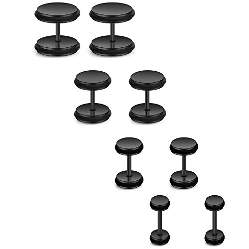 Ruifan 18G Mix Size Stainless Steel Faux Gauges Ear Plugs Tunnel Earrings Stud for Mens Womens 4-10mm 4Pairs