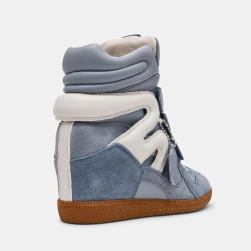 Image of Dsevht Hidden Wedge Sneakers for Women High Top Fashion Sneaker Suede High Heel Platform Tennis Triple Strappy Band Casual Vintage Dressy Comfy Campus Trendy Retro Sneaker
