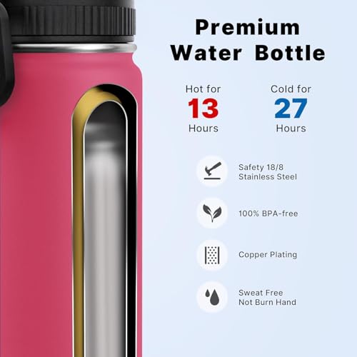 Image of koodee 16 oz Water Bottle Stainless Steel Double Wall Vacuum Insulated Water Bottle for School, Wide Mouth Water Flask with Straw (Canyon Red)
