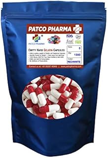 Patco Pharma- Size 0 Red-White Empty Gelatin Pill Capsule - Gluten Free Halal Certified for DIY Powder Filling (Pack of 1000 Pcs)
