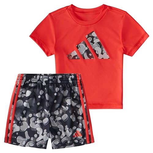 Image of adidas baby-boys Poly Tee Aop 3s Short Set(infant)