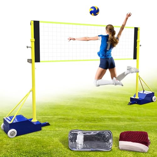 QXYXSM Volleyball Poles, Badminton Net Stand with Movable Heavy Duty Base, 5ft-6.8ft Adjustable Height,for Indoor/Outdoor Backyard School Adults Kids Stadium