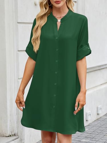 Image of PerZeal Womens Sexy V Neck Button Down Shirt Dresses Summer Short Sleeve Casual Loose Blouses & Button-Down Shifts Cover Ups