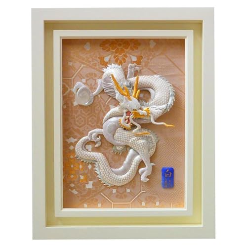 [雲龍風虎堂]押絵『白龍』(大)[No.202]/ 伝統工芸 額入り ドラゴン 水晶 パワーストーン インテリア ご贈答 千葉県