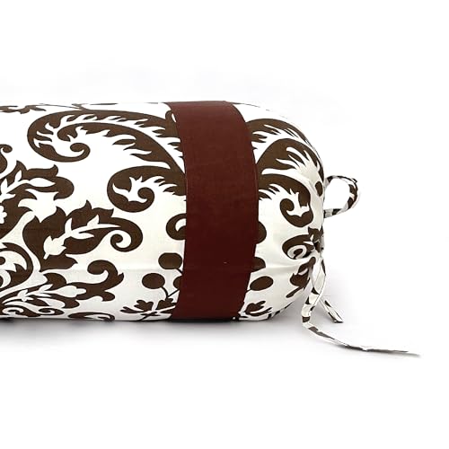 Image of Swayam Set of 2 Cotton Casement Bolster Cover | 30x30 Inch | Soft Breathable Masnad Cover 200TC | Durable & Washable | Motif Print Bolster Cover for Diwan, Bed & Sofa - Brown