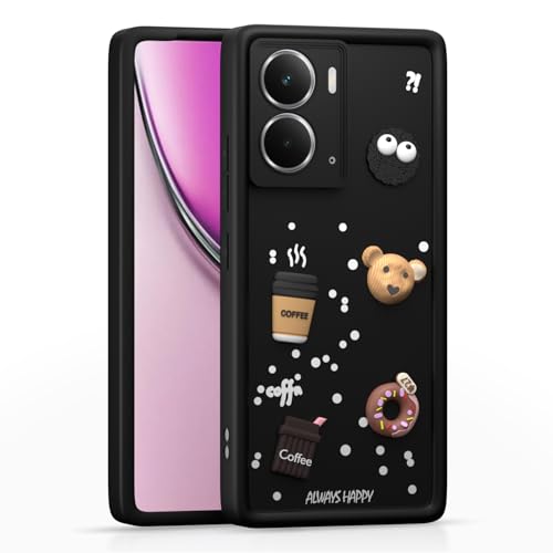 Image of Pikkme Back Cover for Realme P3 5G | Cute Fun Cartoon 3D Bear Silicone Full Body Protection Bumper Case (Black)