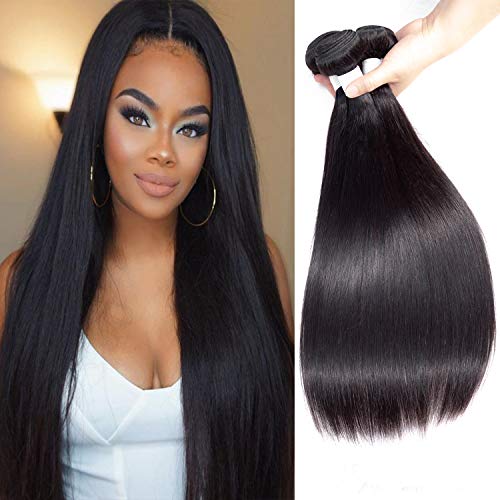 Brazilian Straight Hair 3 Bundles With Frontal Closure(10 12 14) 13x4 Ear to Ear Lace Frontal Closure With Bundles Unprocessed Virgin Human Hair Bundles With Frontal Natural Color