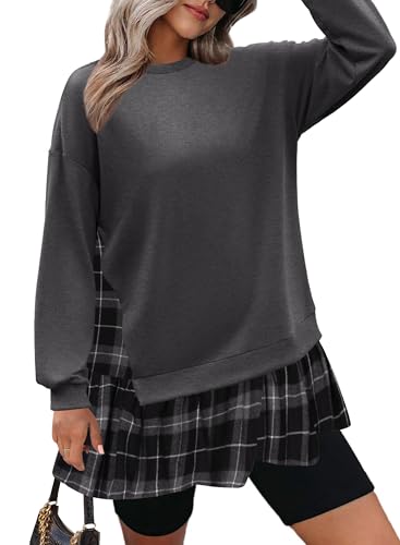 Zeagoo Plus Size Sweatshirts For Women Halloween Hoodies Lightweight Sweatshirts Oversized 2024 Hoodie Grey Plaid XL