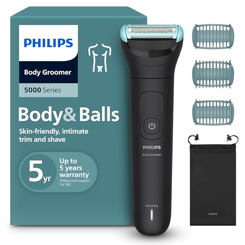 Philips Bodygroom série 5000 - tondeuse pour hommes avec système de rasage Triple protection, taille des poils et rasage des zones intimes, 100% étanche, autonomie de...