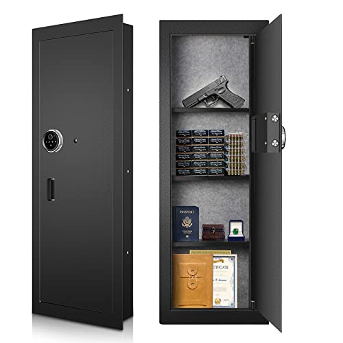 Biometric Large Wall Safe, Hidden Fingerprint Security Wall Safe, In Wall Safe Between Studs, Perfect for Home/Office/Hotel, Secure Handgun, Documents, Jewelry, Valuables