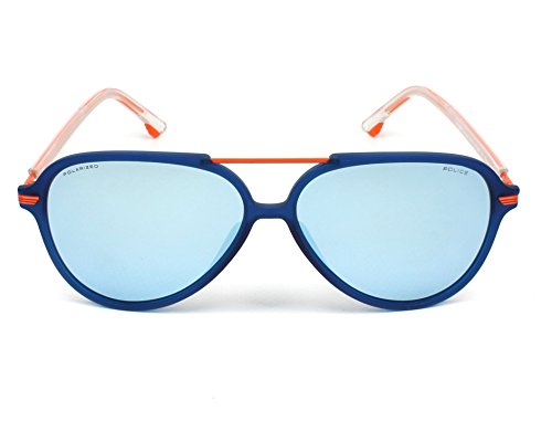 Police sunglasses Drop 2 (SPL-582 Z80X) Transparent Blue - Orange - Grey polarised with Silver mirror effect lenses2