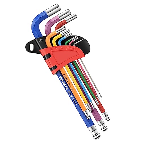 YUFANYA 9Pcs Allen Key Set,Metric Long Ball End Hex Key Set with Colour Coding,Sizes 1.5mm-10mm, Allen Wrench Set for Furniture Assembly Bike Motorcycle Repair Household DIY