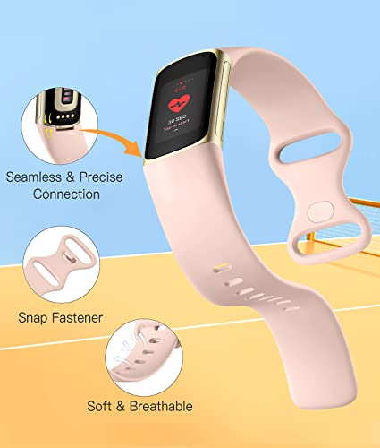 Maledan 3 Pack Band Compatible With Fitbit Charge 5 Bands Women Men, Soft And Sport Wristband Replacement Bracelet Strap For Fitbit Charge 5 Fitness Tracker Accessories, Black/White/Pink, Small #TOP1