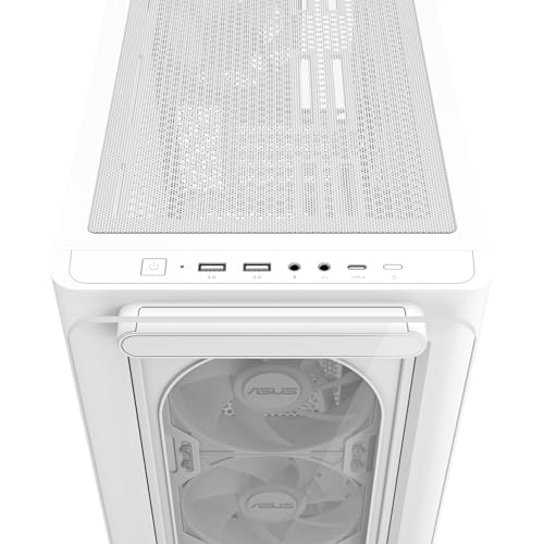 ASUS A23 Plus TG ARGB White microATX Boîtier PC (Ventilateurs ARGB préinstallés, Panneau Avant en Maille, Compatible avec Cartes mères avec Ports cachés, radiateurs 360 mm, Cartes Graphiques 380 mm,