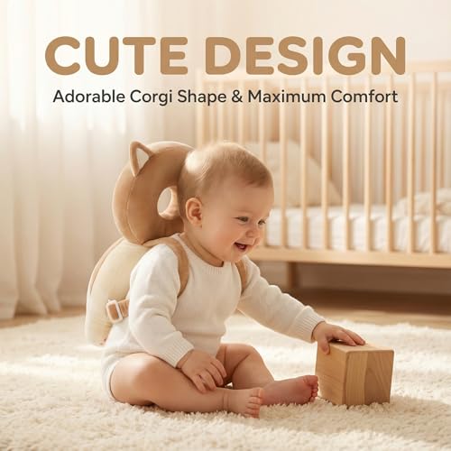 Image of Baby Head Protection Backpack - Soft Lightweight Fall Cushion for Toddlers During Crawling & Walking, Helps Ease Impact from Backward Tumbles(Corgi)