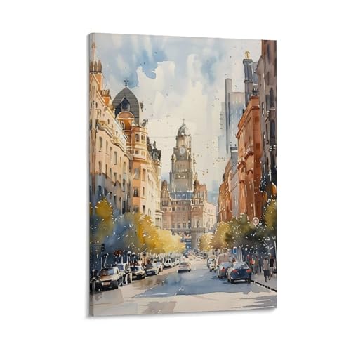 Belfast - Póster de pintura en acuarela de Belfast, diseño de Harland y Wolff, marco Prin de Irlanda del Norte, 50 x 75 cm