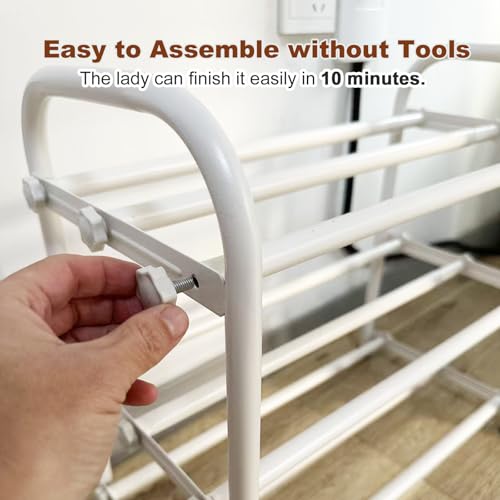 Image of KANAV 4-Tier Expandable Shoe Rack, Heavy Duty Adjustable Metal Shoe Organizer for Closet, Entryway & Mudroom, Freestanding, Tool-Free Assembly, White