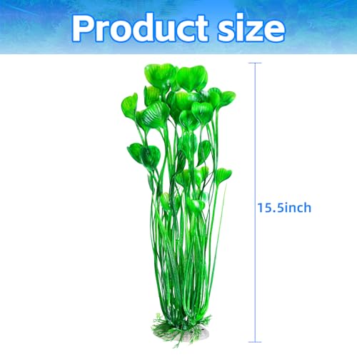 Image of AQUANEAT Artificial Fish Tank Plants, Plastic Aquarium Accessories Large, 15.5 inch Green Decorations, 2pcs