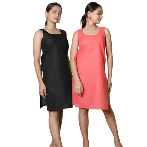 Image of KASANI Women's Camisole Cotton Long Knee-Length Sameej /Slip /Inner, Sleeveless, Pack of 2