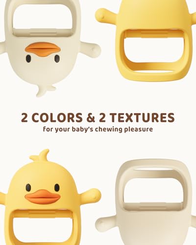 Image of ChooKaChoo 2 Pack Baby Teething Toy for Over 3 Months, Food Grade Silicone Teething Mitten, Anti Dropping Wrist Hand Teethers Baby Chew Toys for Sucking Needs, BPA Free (Duckie)