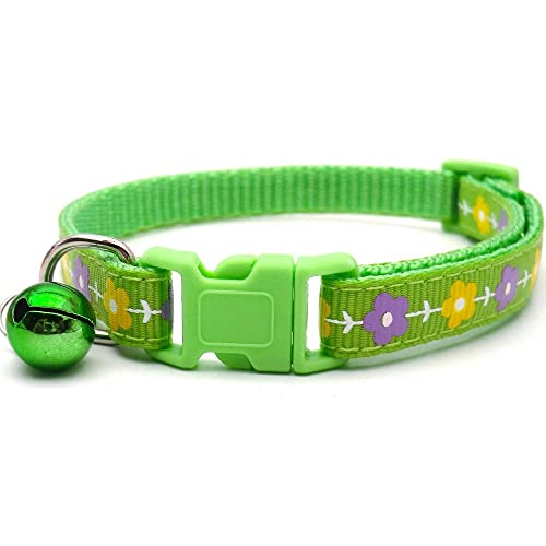 Small Dog Puppy Pet Collar Flower Floral Design with Bell Nylon Adjustable Size 19-32cm Green - Image 2