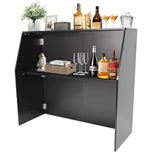 Folding Bar Table, 47.75 * 19.5 * 42.75 in Foldable Bar Table, Commercial Portable Bar Cabinet Mobile Bartender Station with Top and Middle Shelves, Mobile Bartender Station for Parties and Events