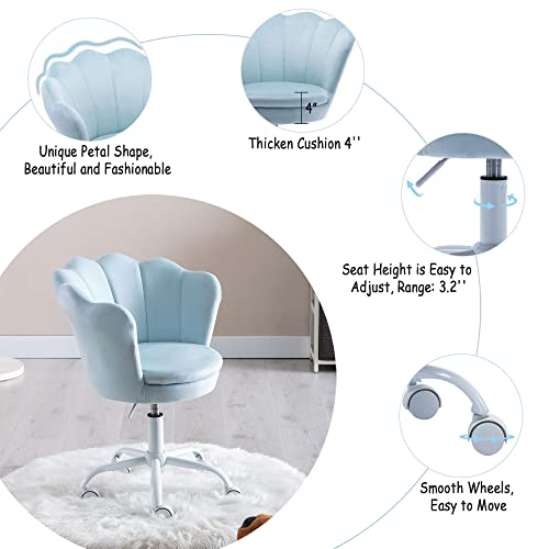 Dm Furniture Velvet Kids Desk Chair Cute Computer Chair Modern Upholstered Swivel Arm Chair Adjustable Rolling Vanity Chair For Bedroom Living Room Girls (Blue) #TOP3