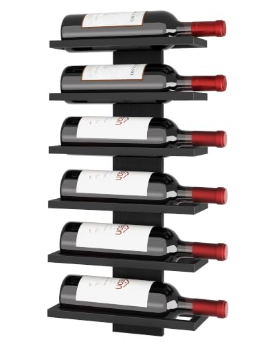Image of Hoctieon 6 Tier Wall Mount Wine Rack, Wall Mounted Wine Bottle Racks for Display and Storage, Hanging Bottle Holder for Living Room, Dining Room, Bar, Wine Cellar, Black