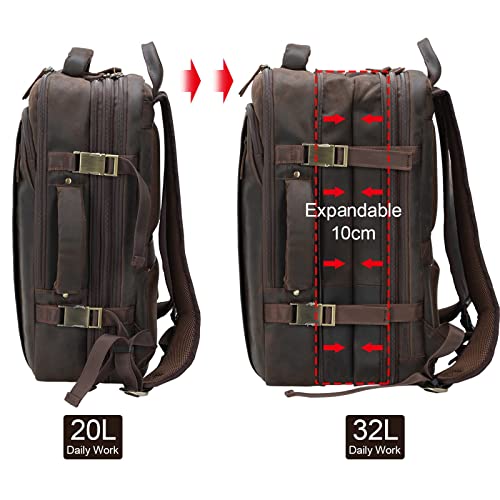 Masa Kawa Vintage Leather 15.6 Inch Laptop Backpack For Men Expandable 36L Business Travel Rucksack Carry On Backpack Daypack Weekender Bag #TOP3