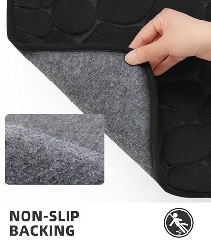 YIHOUSE Memory Foam Bath Mat Cobblestone Bathroom Rugs Super Water Absorbent Bath Mats for Bathroom Machine Washable Bath Rugs(20x32,Black) — view 4